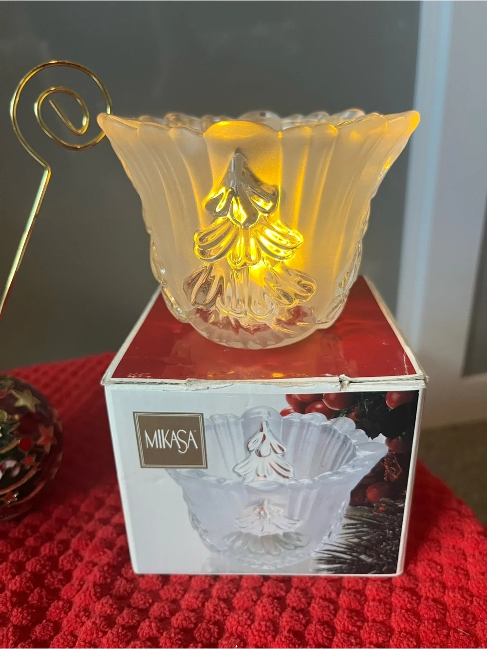 Mikasa Holiday Votive Card & Photo Holder, Amia snowman stained glass votive 448